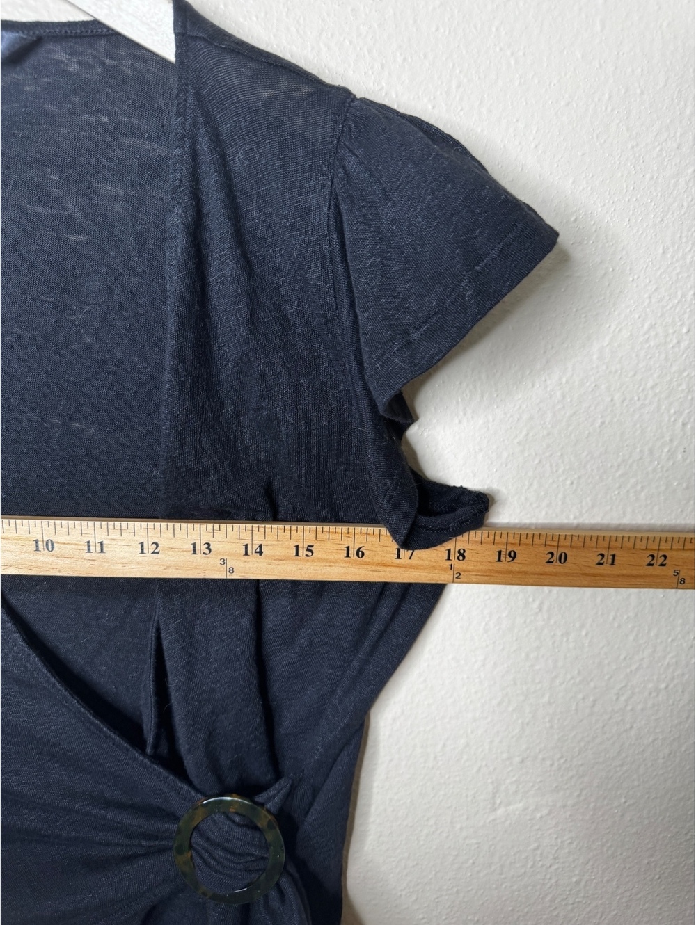 Banana Republic Linen Wrap Top Womens Medium Black Flutter Sleeve Ring Detail - Picture 7 of 8